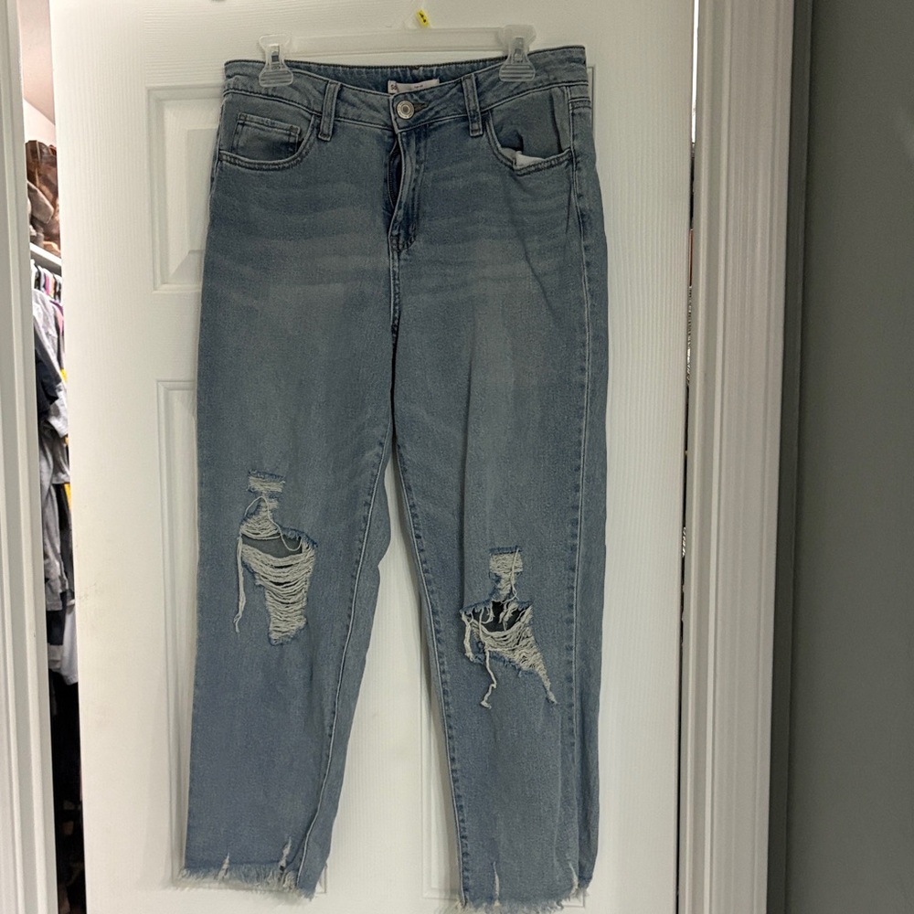 SO Light Blue Distressed Ankle Jeans